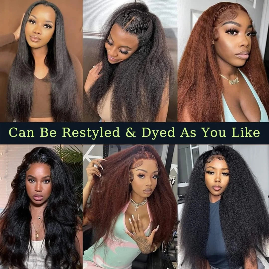Kinky Straight Glueless Wig Ready To Wear And Go Hd Yaki Straight Lace Front Human Hair