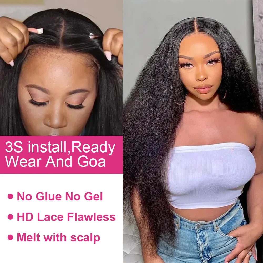 Kinky Straight Glueless Wig Ready To Wear And Go Hd Yaki Straight Lace Front Human Hair