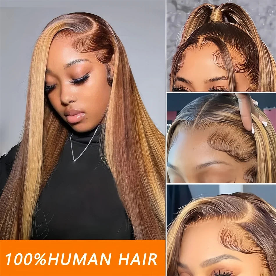 Highlight Wig Human Hair Lace Front Wig Bone Straight 3