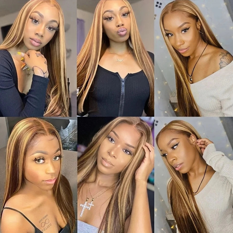 Highlight Wig Human Hair Lace Front Wig Bone Straight 3