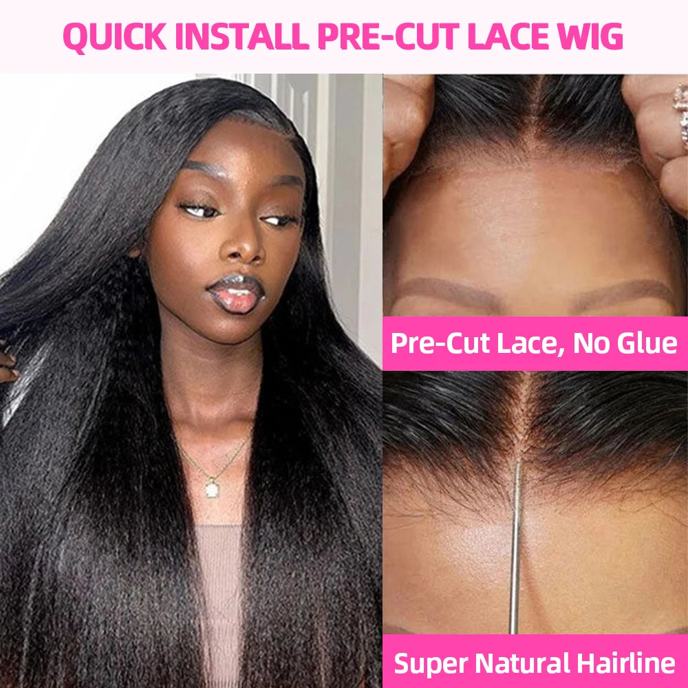 Kinky Straight Glueless Wig Ready To Wear And Go Hd Yaki Straight Lace Front Human Hair