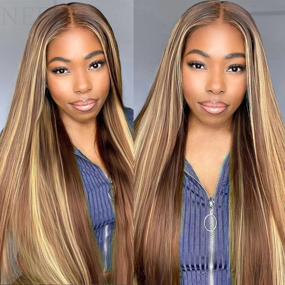 Highlight Wig Human Hair Lace Front Wig Bone Straight 3