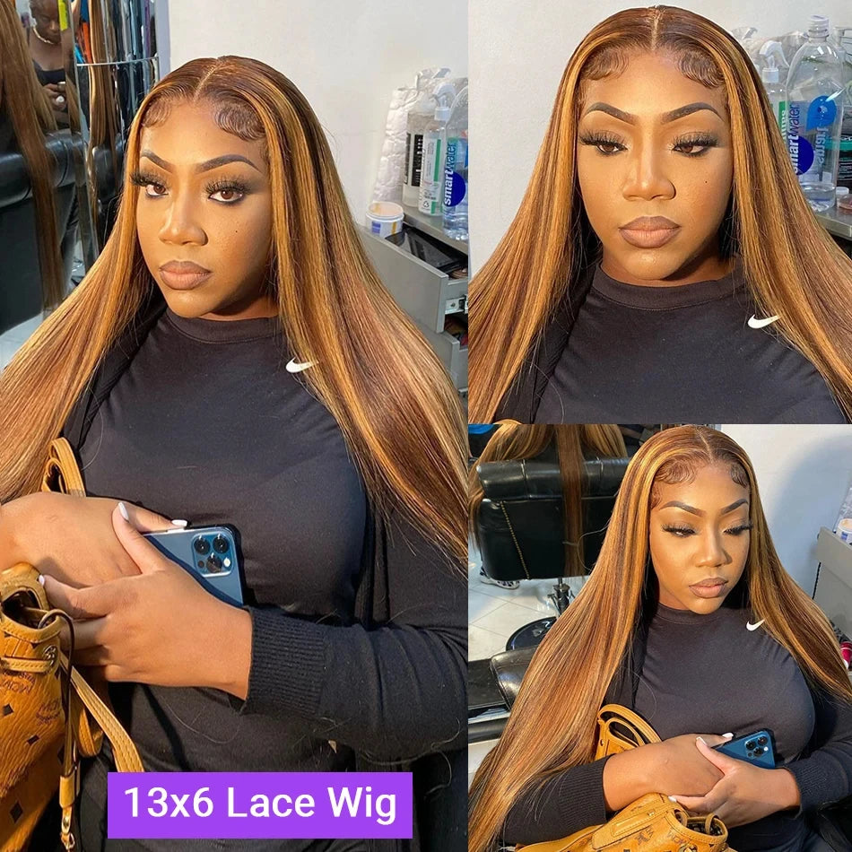 Highlight Wig Human Hair Lace Front Wig Bone Straight 3