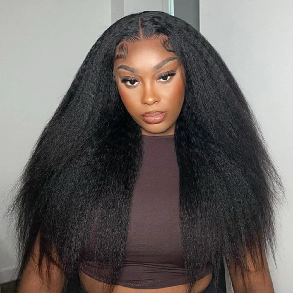 Kinky Straight Glueless Wig Ready To Wear And Go Hd Yaki Straight Lace Front Human Hair