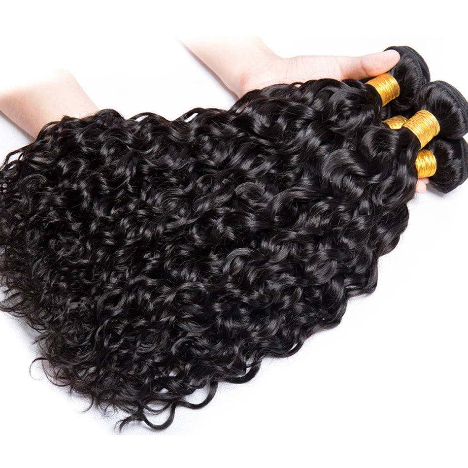 Water Wave Bundles With Frontal Virgin Curly Loose Deep Wave 100% Human Hair Bundles With Closure Peruvian Hair