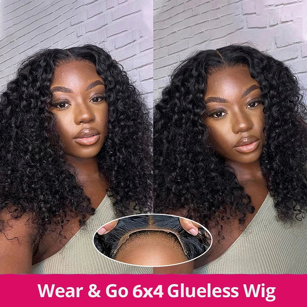 Wear And Go Water Wave Bob Lace Wig Curly 6x4 Glueless Human Hair Wig
