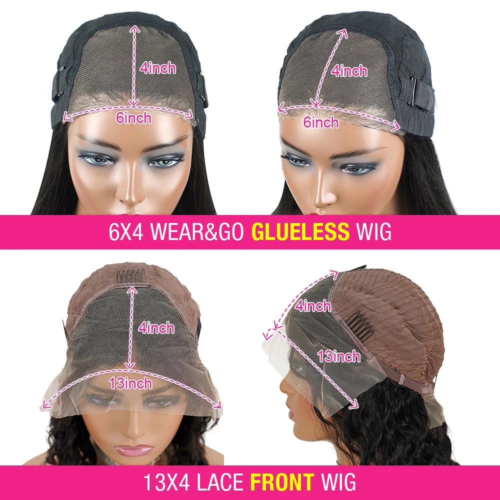Wear And Go Water Wave Bob Lace Wig Curly 6x4 Glueless Human Hair Wig