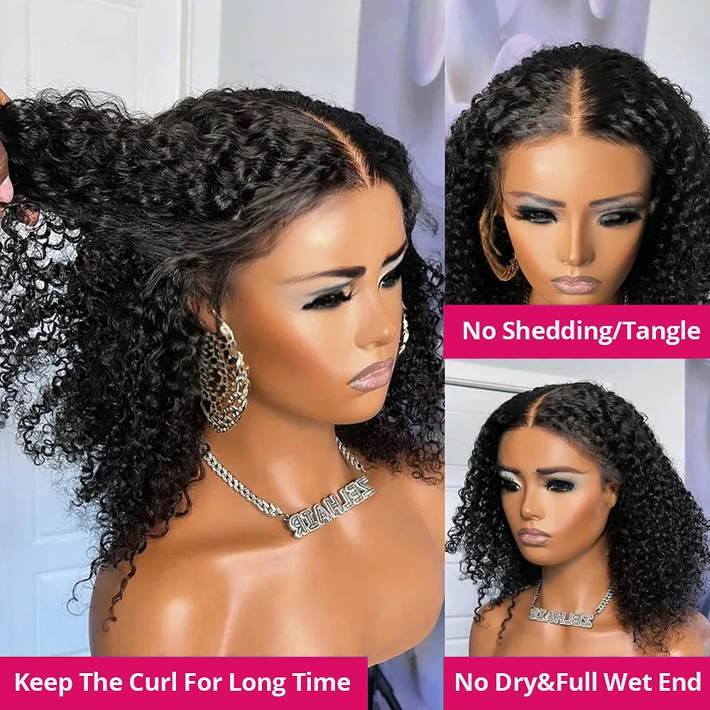 Wear And Go Water Wave Bob Lace Wig Curly 6x4 Glueless Human Hair Wig