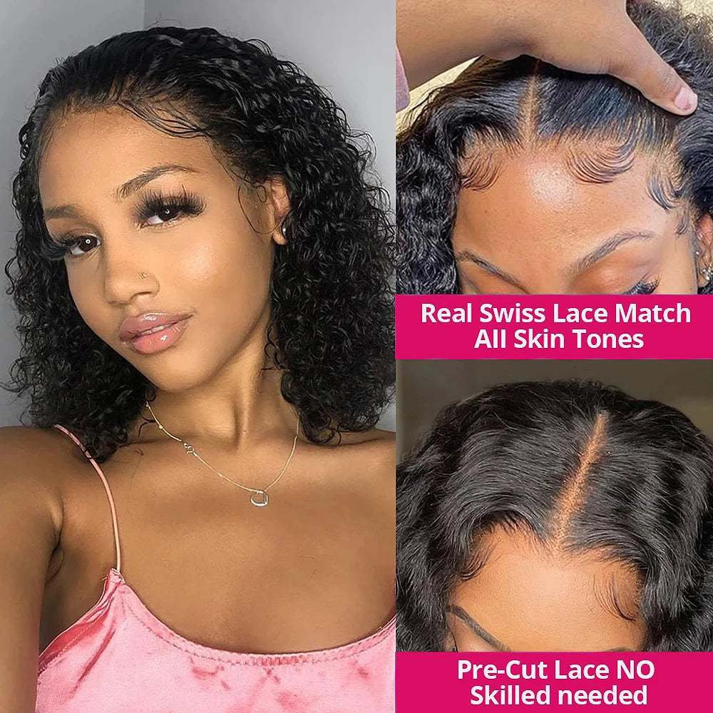 Wear And Go Water Wave Bob Lace Wig Curly 6x4 Glueless Human Hair Wig